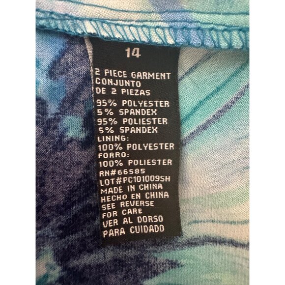 Perceptions Blue Watercolor Floral Ruched‎ Waist Sleeveless Dress Size 14 Summer - Picture 5 of 7